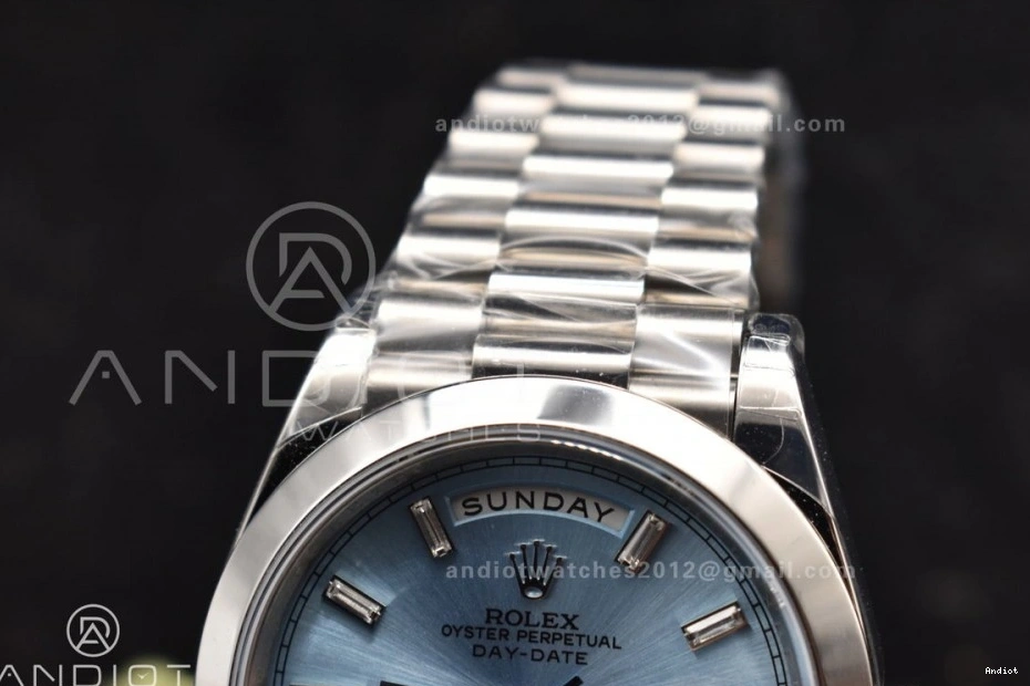 A2836 Weight Bracelet GSF Gain SS DayDate Blue Crystal On 40 Iced President Dial 0403